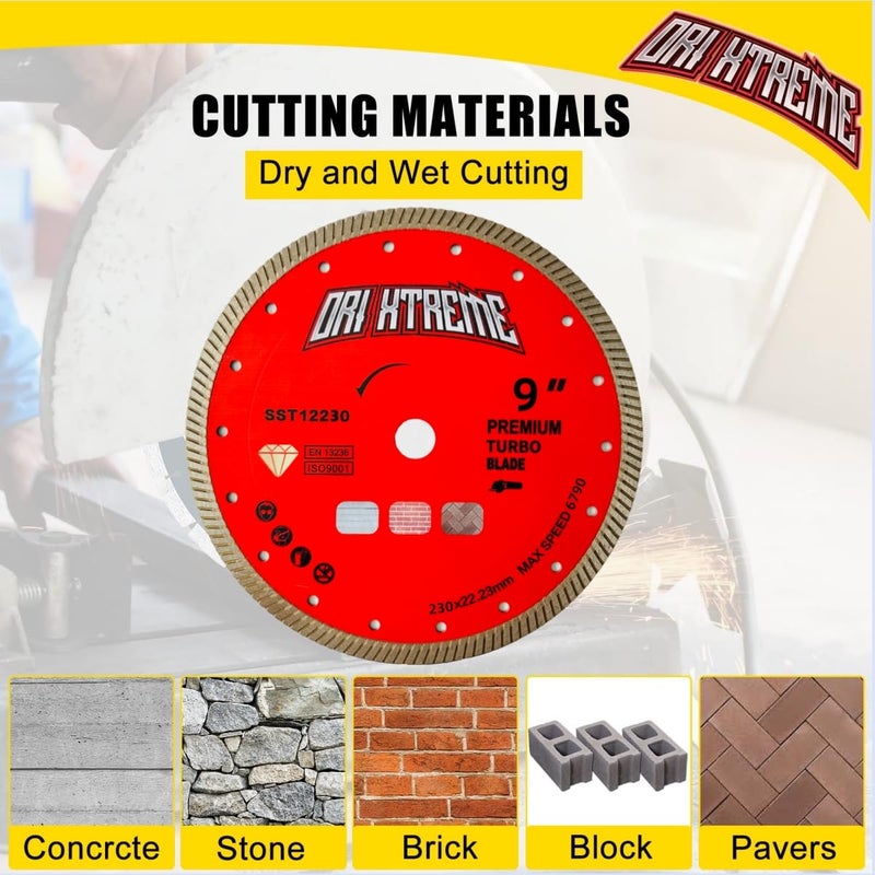 ORIXTREME 9Inch Diamond Saw Blade,Turbo Rim General Purpose Blade Dry/Wet Cutting Concrete, Masonry, Brick, Block,Stone 7/8"-5/8” Arbor - Image 4